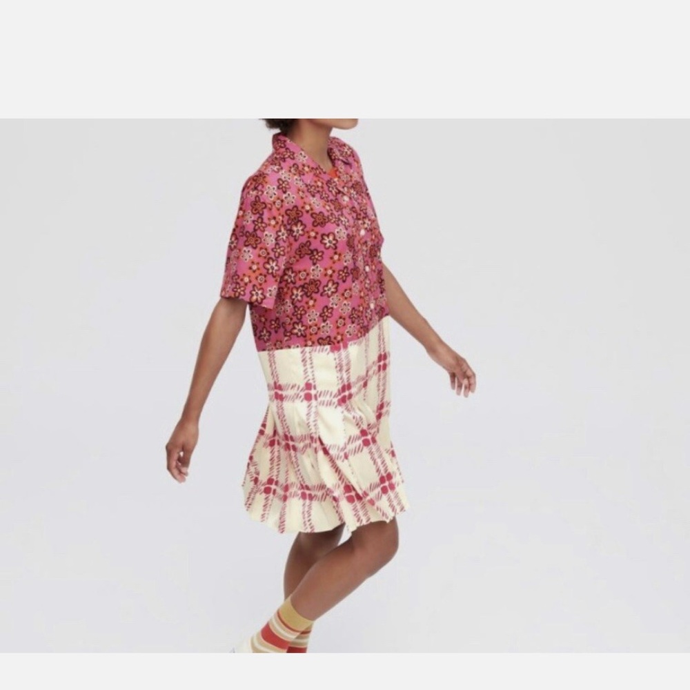 Marni UniQlo Collab Pink and White Floral Plaid Dress Size Large -